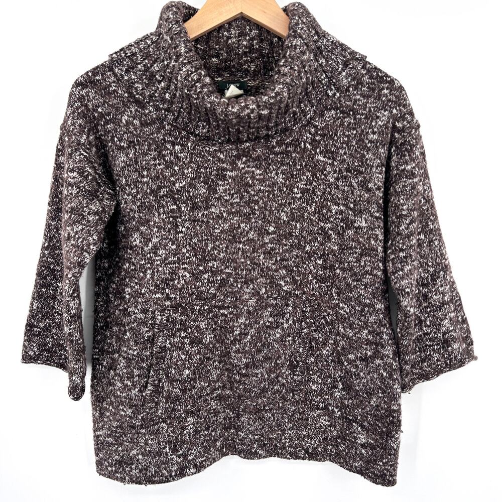 J.Crew Wool Sweater Women's Cowl Neck Preppy Dark Academia Brown White Small